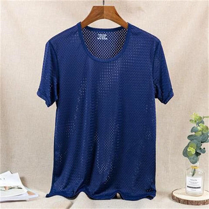 Men's Ice Silk Mesh Vest O-Neck Lightweight Sports Summer Wear Sleeveless T-shirt Tank Top Casual Fashion Outerwear