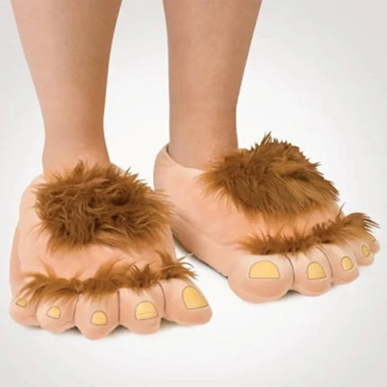 Newly Furry Warm Slippers Big Hairy Unisex Savage Hobbit Feet Plush Home Slippers Halloween Shoes