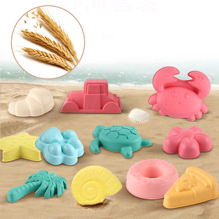 Beach Toy Sand Mold Sand Printing Seaside Sand Digging Tool Accessories Wheat Straw Donut Engineering Vehicle 12-Piece Combinati