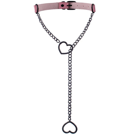 Heart Slip Chain Necklace Black leather Choker Collar For Women Goth Accessories  Punk Gothic Jewelry