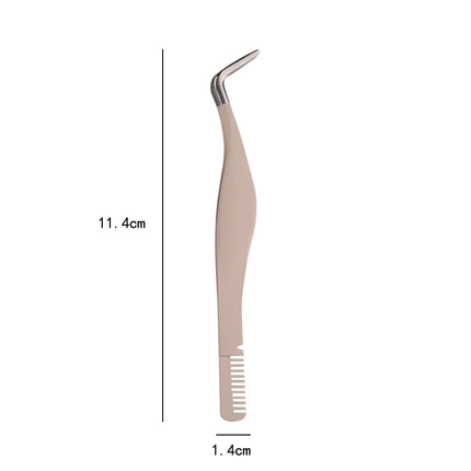 1pc Eyelash Tweezers Stainless Steel Eyelash Extension Tweezers With Comb False Lash Application Tool For Girls Women Beginners