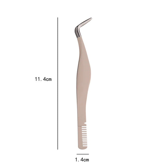 1pc Eyelash Tweezers Stainless Steel Eyelash Extension Tweezers With Comb False Lash Application Tool For Girls Women Beginners