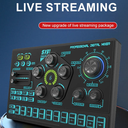 SX91 48V Audio Mixer with Voice changer,Podcast Mixer,Sound Card for Phone Gaming Karaoke Studio Live Streaming Podcast