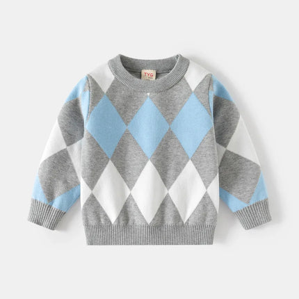 1-8T Toddler Kid Boy Sweater Spring Winter Clothes Warm Pullover Top Long Sleeve Plaid Sweater Girl Fashion Gentleman Knitwear