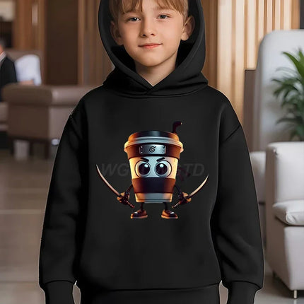 Funny Cappuccino Assassino Children Hoodies Boys Girls Funny Italian Brainrot Print Long Sleeve Hooded Top Kid Humor Sweatshirts