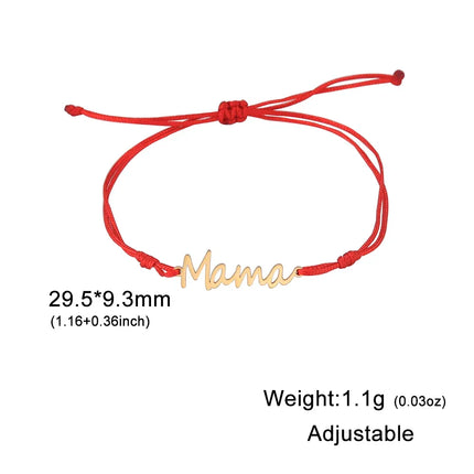 Skyrim Stainless Steel Gold Color Mama Letter Beads Charm Bracelet Red Rope Bracelets Women Waterproof Jewelry Mother's Day Gift