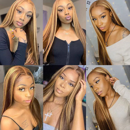 Highlight Human Hair Bundles 10A P4/27 Brazilian Raw Hair Weave Bundles Honey Blonde Straight Human Hair Bundles Hair Extensions