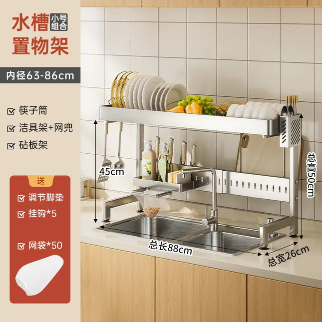 Adjustable Over Sink Dish Drainer Stainless Steel Kitchen Tableware Organizer Rack