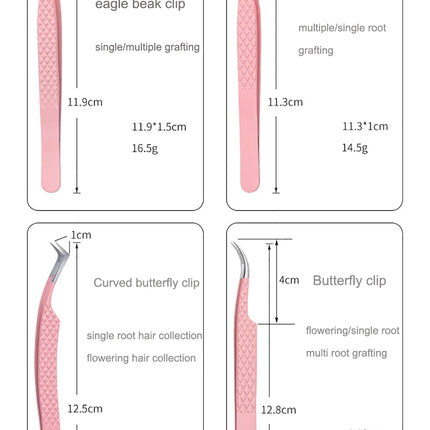 Fiber Tip Tweezers for Eyelash Extension Pink Stainless Steel High Precision Lash Tweezers for Volume Fans Makeup Tools