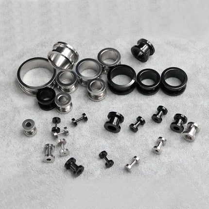 316L Stainless Steel Ear Plugs and Tunnels Piercings Black Screwed Earring Expander Earlet Gauges Body Piercings Jewelry