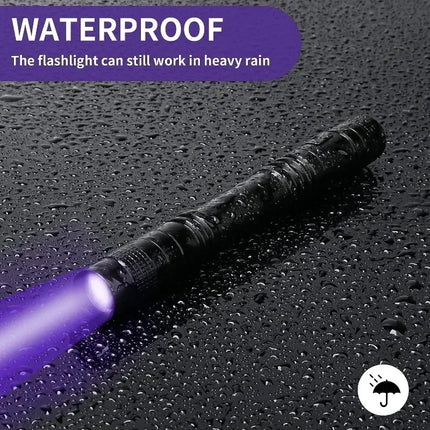 Super Bright LED 395nm UV Flashlight Rechargeable Blacklight Waterproof Torch with Pen Clip Use AAA Battry for Outdoor Camping