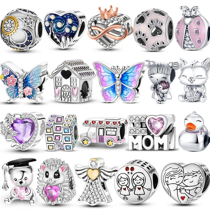 Charm Hot Sales 925 Sterling Silver Charms Beads CZ pave Round Charms Fit Original Bracelet Necklace Charms Jewelry Gift DIY