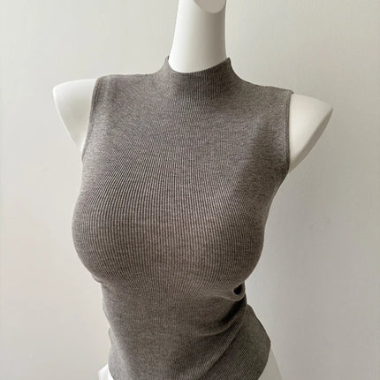 Korean Sle Knitted Vest Women's Base Layer Tank Top Svel f High Collar Spring Autumn Winter Inner And Outer Wear