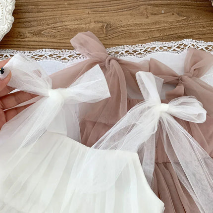 2024 Summer New Sleeveless Lace Bodysuit Infant Baby Girl Party Mesh Dress Infant Girls Princess Dress Jumpsuit