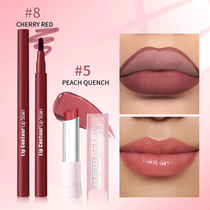 2pcs/set Lip Liner Pencil Smooth Moisturizing Lip Balm Lip Coutour Natural Look Long Lasting Hydrating Lips Makeup Kit