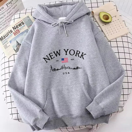 NEW YORK Letter Print Hoodies Spring Autumn Winter Casual Hoodies Sweatshirts Men Women Trendy Aesthetic Top