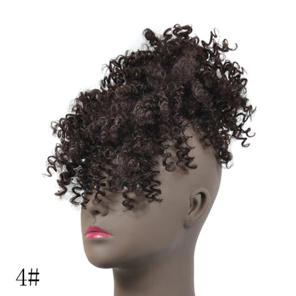 Afro Puff Bun Drawstring Ponytail with Bangs Black Kinky Curly Ponytail Synthetic Updo Hairpiece Wigs For Ladies Women