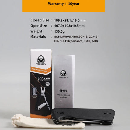 ROXON S501U Folding Pocket Scissors and replaceable Knife blade with belt clip, 2 in 1 Multi-tool for Outdoors, Camping, Hiking,