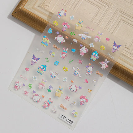 Embossed Sanrio Series Nail Stickers My Melody Hello Kitty Self-Adhesive Nail Parts Long-Lasting Colors Kuromi Nail Accessories