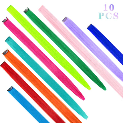 10 Packs Synthetic Straight Hair Colored Clip In One Piece Hair Extensions 22inch Rainbow Color Synthetic Clip In Hair Extension