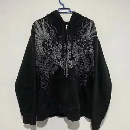 2000s vintage Street New Fashion South pole Men Black Hoodie Super Skull embroidery Hoodie Couple Harajuku Y2k Top Street Wear