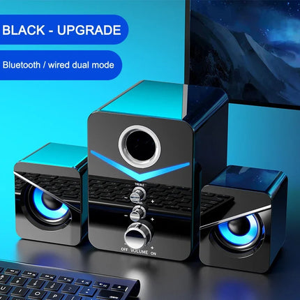 Black Upgrade Bluetooth Wired Dual Mode Surround Bass Stereo Sound Speaker for Desktop Laptop TV