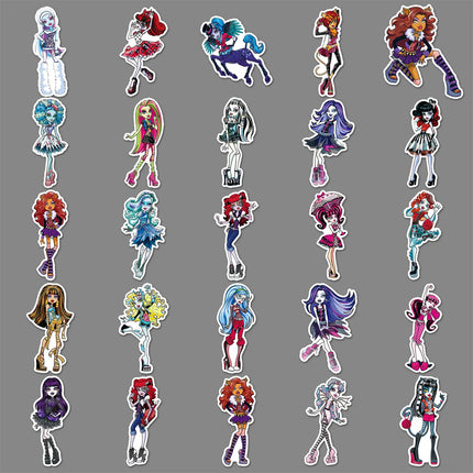 50pcs Monster High Stickers PVC Waterproof DIY Motorcycle Phone Laptop Skateboard Bike Cartoon Decal Toys