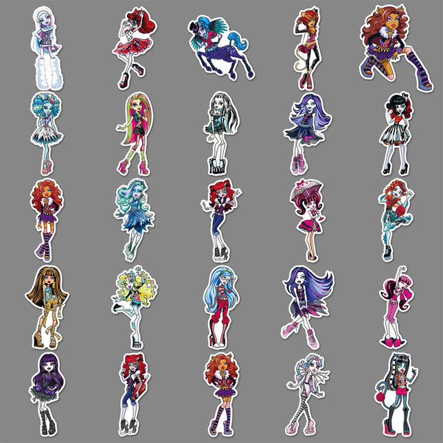 50pcs Monster High Stickers PVC Waterproof DIY Motorcycle Phone Laptop Skateboard Bike Cartoon Decal Toys
