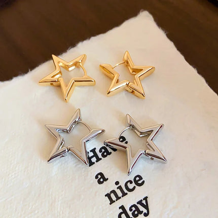 Fashion Simple Smooth Star Hoop Earrings Women Minimalist Hoops Huggie Hollow Ear Buckle Earring Punk Jewelry Gifts