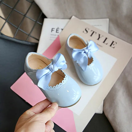 Toddlers Girls Shoes Children's Flats PU Patent Leather Kids Dress Shoes Soft Cute Princess Sweet With Butterfly-knot Bowtie New