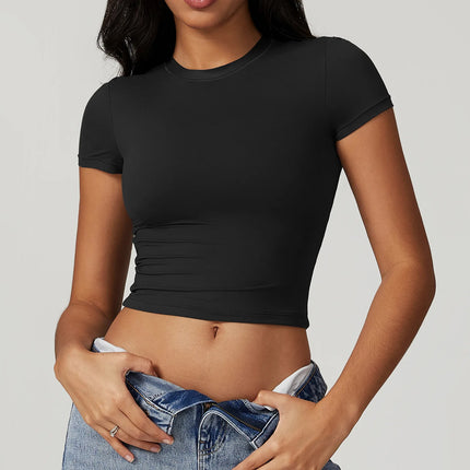 Women Yoga T-Shirt Sports Gym Cropped Tops Gym Training Shirt Fitness Short Sleeve Yoga Running Workout Tracksuit Short sleeved