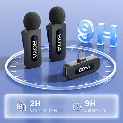 BOYA Wireless Lapel 2pcs Microphone for Android Smartphone Laptop - Omnidirectional USB C Condenser Video Recording Microphone