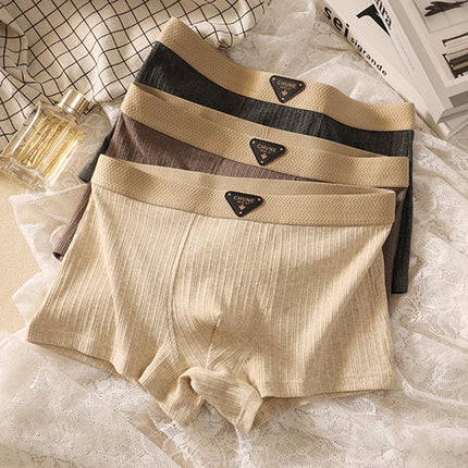 3PCS/Pack Cotton Hygroscopic Breathable Underpants Men Comfortable Mesh Crotch Panties Soft Solid Striped Men's Boxer Underwear