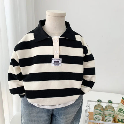 Boys Striped Sweatshirt New Spring Kids Long Sleeve Pullover Teen Cotton Lapel Polo Tops Autumn Children Clothes 2-12 Years