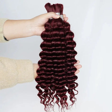 #99j Burgundy 100% Human Hair Bulk for Braiding Dark Wine Deep Wave Jerry Curly Boho Braids Hair Bulk Extension Bobbi Hair