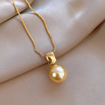 DREJEW Yellow Pendant Pearl Necklace Earring Set for Women Light Luxury High-end French Retro Wedding Jewelry Sets Party Gift