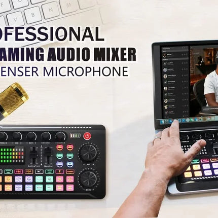 DJ Equipment Microphone Sound Card Console Studio Sound Card Kit Cable Phone Mixing Computer Live Voice Mixer F998 Sound Card