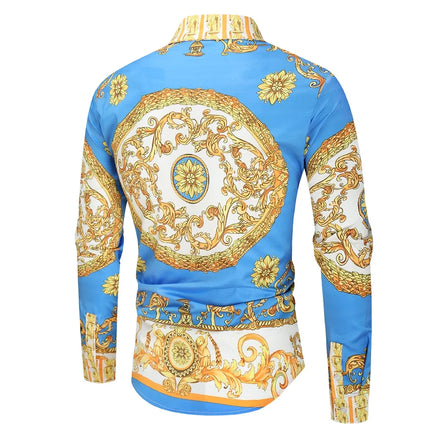 2023 New Men's 3D Digital Print Fashion Slim Fit Long Sleeve Shirt Smooths Your Silhouette Cross-Border Wholesale