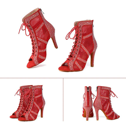 SWDZM Women Dance Boots Shiny Latin Jazz Dance Shoes Full Rhinestone Dancing Boots Customizable Heels Women Ladies Dancing Shoes