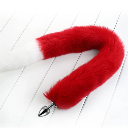 78cm Red Long Fox Tail Anal Plug Metal Butt Plug Prostate Massager Erotic Cosplay Accessories Adult Novelty Sex Toys For Couples