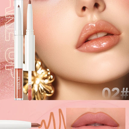 Double Head Mirror Lip Glaze 2 in 1 Lipliner Pen Water Light Lip Gloss Makeup Set Matte Velvet Lip Liner Pencil Contour Cosmetic