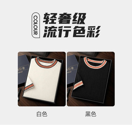 Men's T-shirt 2026 Spring/Summer New 100% Cashmere Round Neck Color Blocking Short Sleeved Knit Pullover Casual Men's Clothing