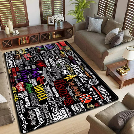 Band Logo Music Rock and Roll Pattern Carpet  for Living Room Bedroom Non-Slip Soft Rug Kitchen Floor Mat Entrance Doormat
