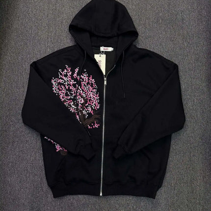 Personality Retro Trend Zipper Casual Hoodies Flower Tree Pattern Street Style Women Harajuku Goth Embroidery Y2k Relaxed Coat
