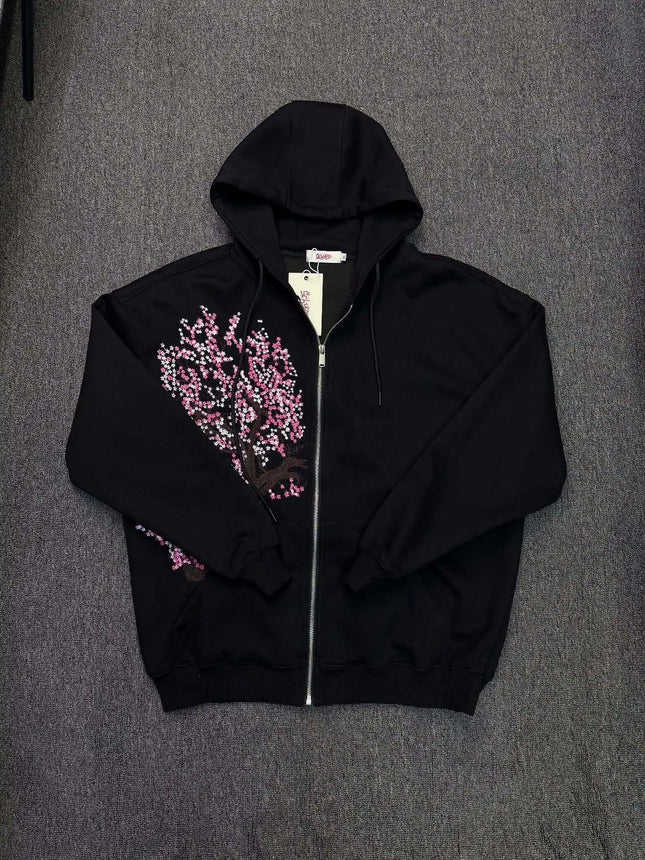 Personality Retro Trend Zipper Casual Hoodies Flower Tree Pattern Street Style Women Harajuku Goth Embroidery Y2k Relaxed Coat