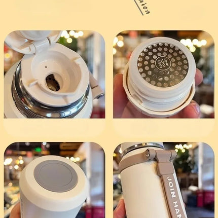 JUSTINLAU 600/800ML Thermos Cup Kitchen Vacuum Flasks with Tea Strainer Stainless Steel Portable Travel Thermal Water Bottles