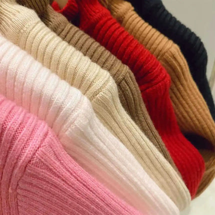 Girls Sweater Winter Fashion High Neck Solid Color Bottom Shirt Children High Elasticity Irregular Collar Knit Pullover
