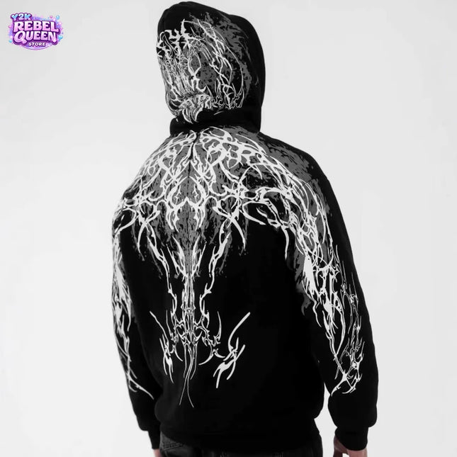 American Vintage Harajuku Hoodie Dark Streetwear Glow Sword Graphic Hooded Sweatshirt Fashion Oversized Unisex Casual Outfit