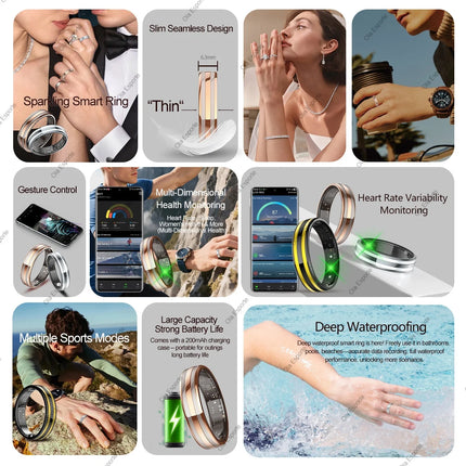 2026 New Smart Ring Temperature Heart Rate Sleep Monitoring Motion-Sensing Game IP68 Waterproof Men Women SmartRing Holiday Gift