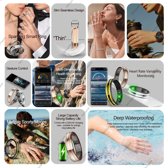 2026 New Smart Ring Temperature Heart Rate Sleep Monitoring Motion-Sensing Game IP68 Waterproof Men Women SmartRing Holiday Gift